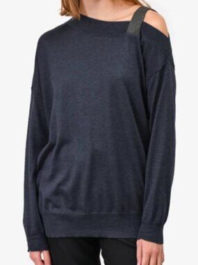 Brunello Cucinelli Lightweight Cashmere Off the Shoulder Monili Strap Sweater